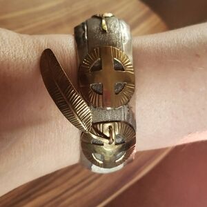 Rare Vintage Sterling Cuff Bracelet Native American Folkart Jewelry Unsigned